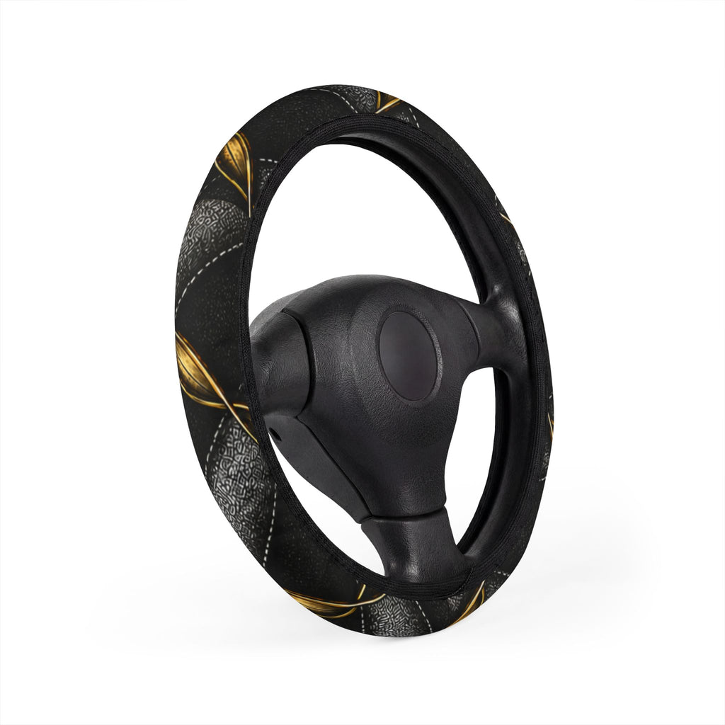 Steering Wheel Cover — Black Leatherette with Gold Celtic Knot Accent