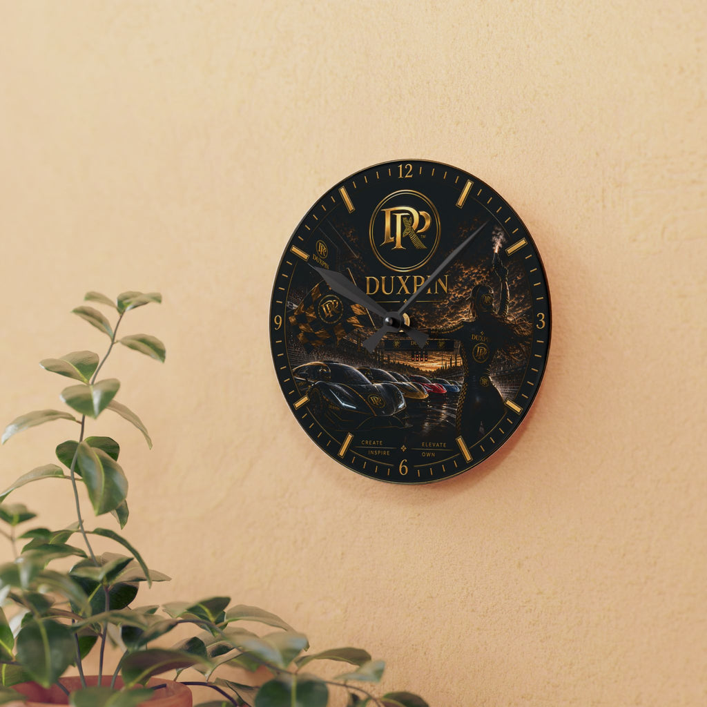 Duxplay Luxury Car Scene Acrylic Wall Clock — Black & Gold Racing Decor