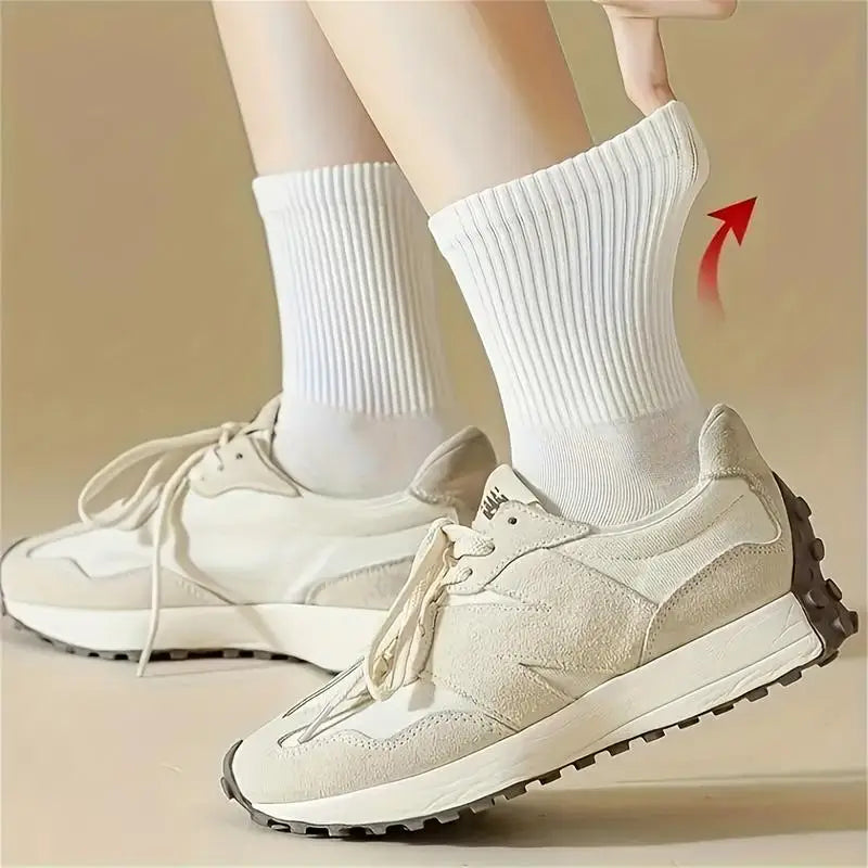 6 Pairs Multi-Color Heap Socks Set - Ribbed Knit Soft Elastic, Black/Brown/Beige/White Daily Casual Unisex