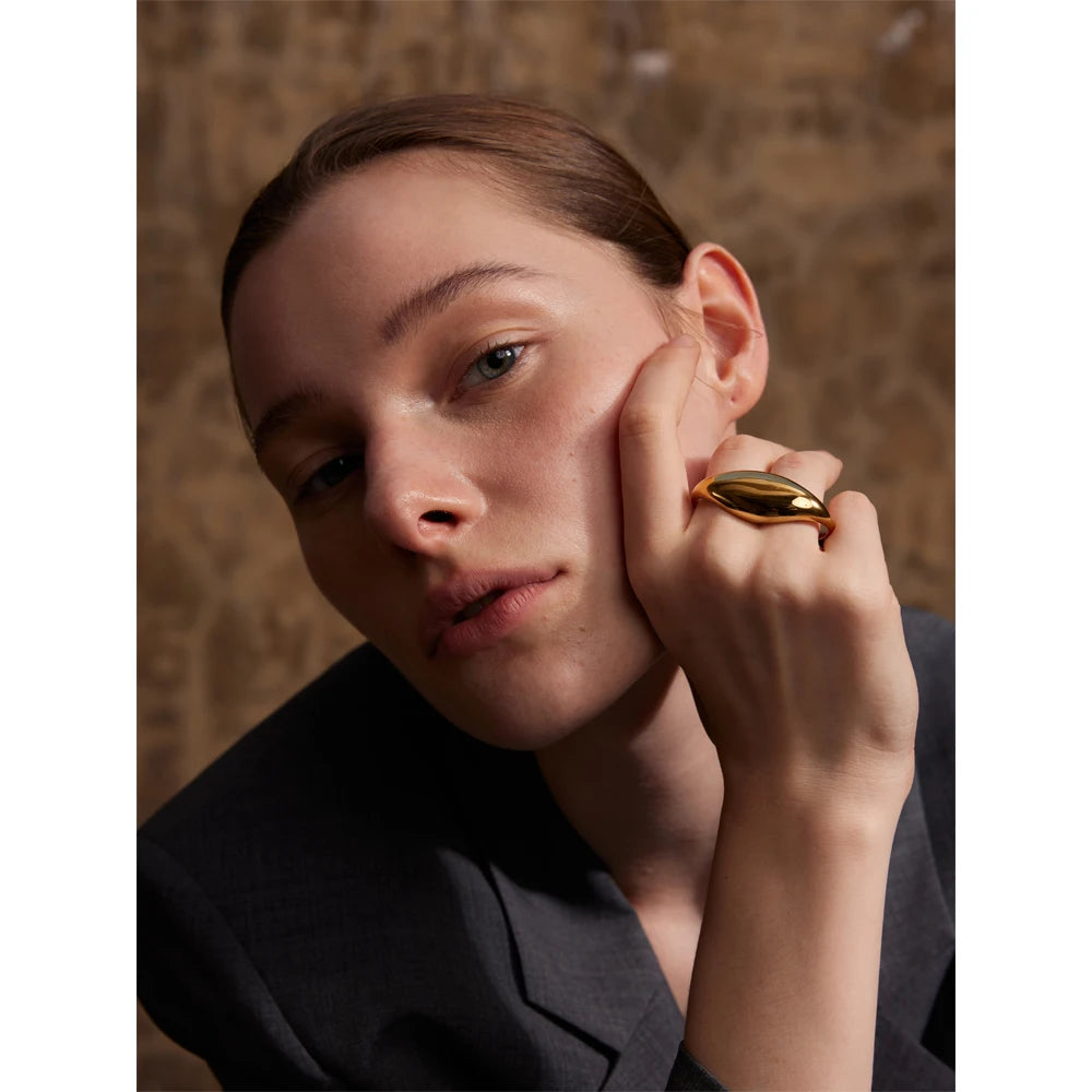Yhpup Stainless Steel Metal Double Finger Geometric Ring Personality Rust Proof Attractive Big Exaggerated Jewelry Gift