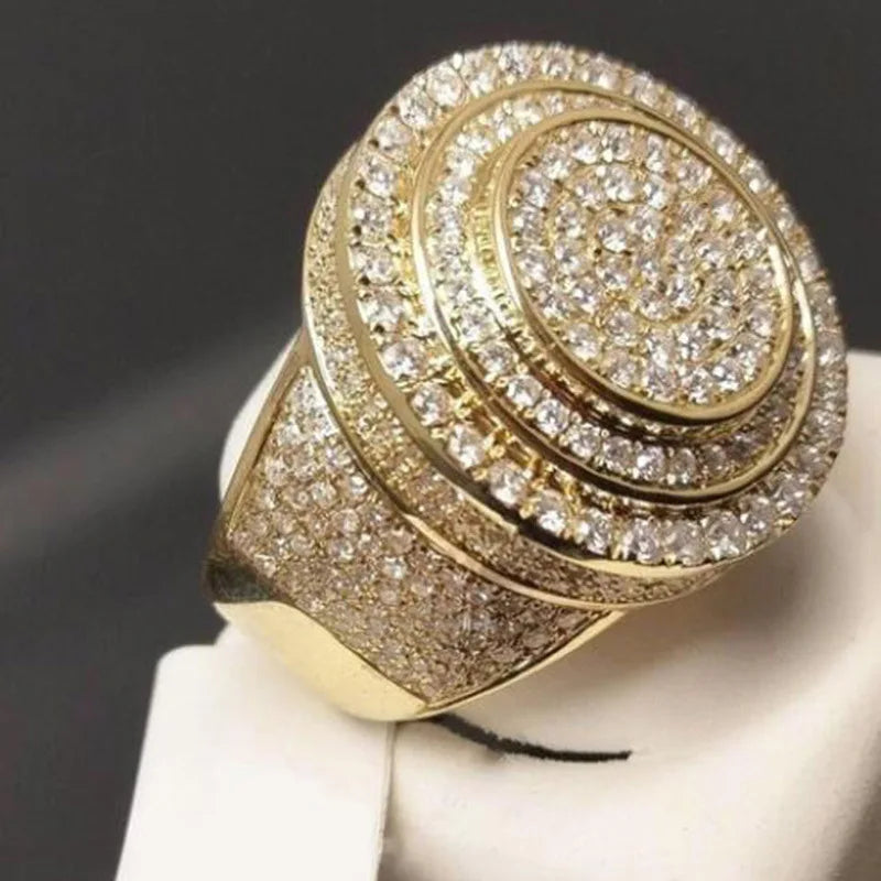 Milangirl  Clear Cubic Zircon Luxurious Round Men Ring   Wedding Band Male Rings Punk Rock Hip Hop Jewelry