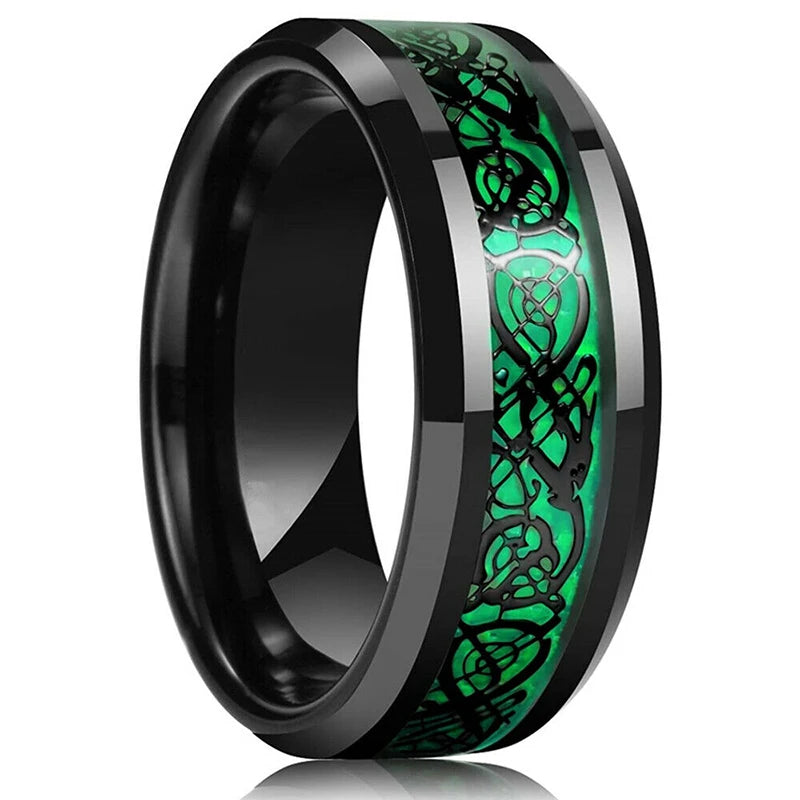 Gold Color Carbon Fiber Inlay Rings For Men, Luxury 8MM Men Gold Color Stainless Steel Rings, Wedding Band Jewelry Drop Shipping