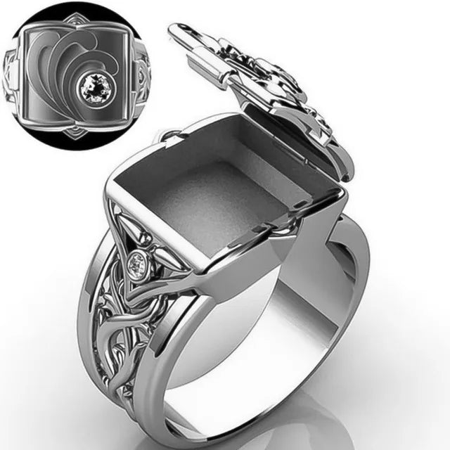 Creative Hot Sale European and American Style Carved Geometric Open Cap Locket Coffin Pattern Ring Men's  Rings for Men