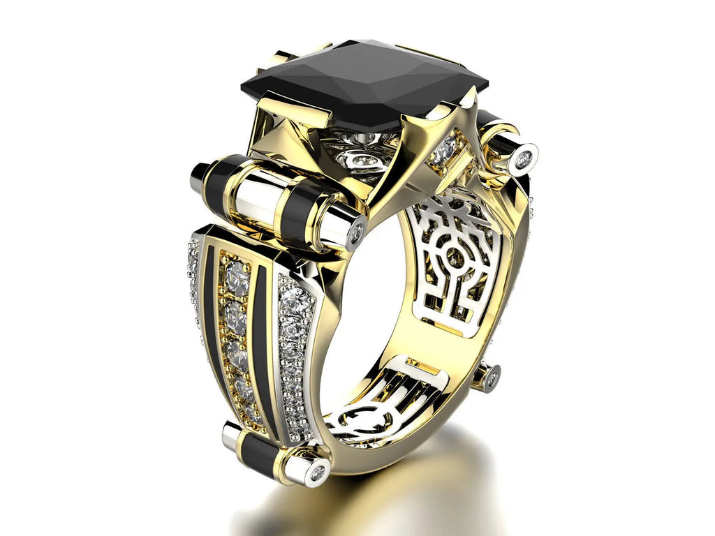 hot sale two color zircon yellow gold ring Hip hop style for women & men wedding party ring 2019 newest