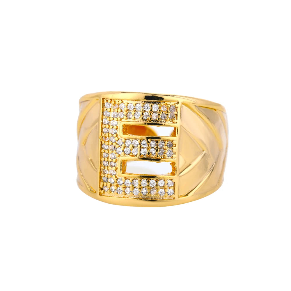 Chunky Wide Zircon Initial Letter Rings For Women Stainless Steel Opening Finger Ring Hip Hop Minimalist Jewelry Gift Femme