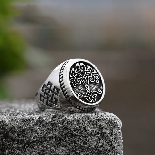 Nordic Celtics Knotwork Viking Tree of Life Yggdrasil Ring For Men Vintage Stainless Steel Viking Ring Amulet Jewelry Gift