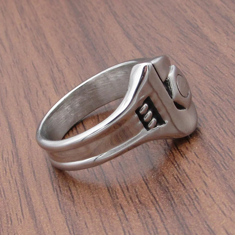 Punk 316L Stainless Steel  Silver Color Hot Sale Men's Motor Biker Mechanic Screw Wrench Ring  Jewelry