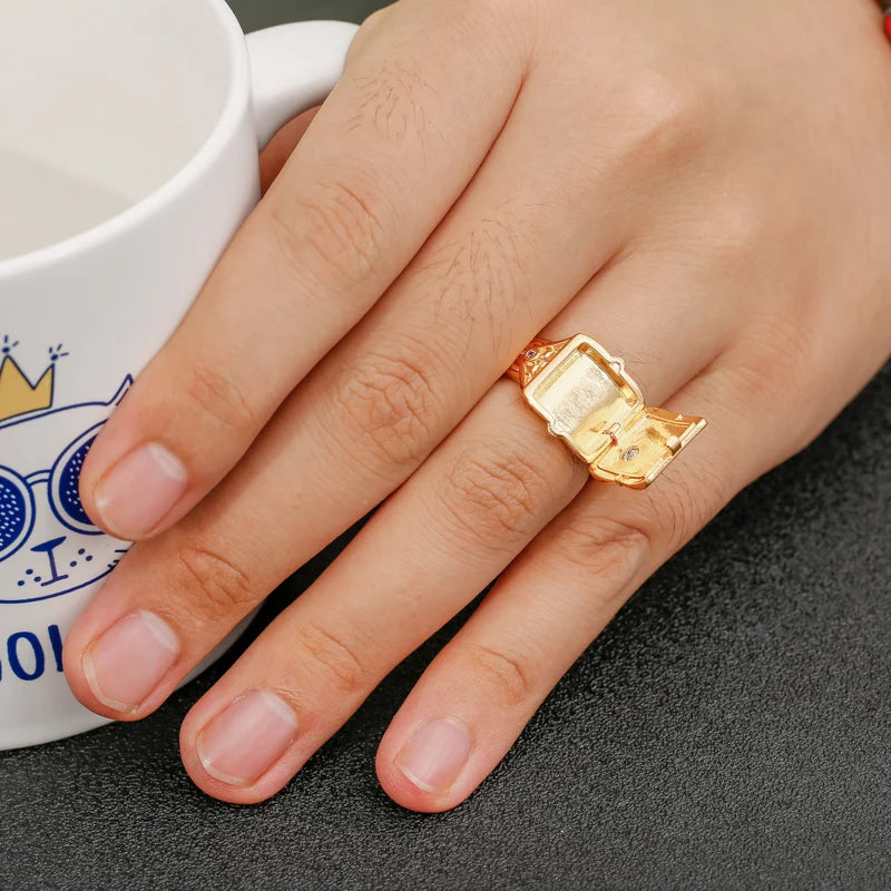 Creative Hot Sale European and American Style Carved Geometric Open Cap Locket Coffin Pattern Ring Men's  Rings for Men