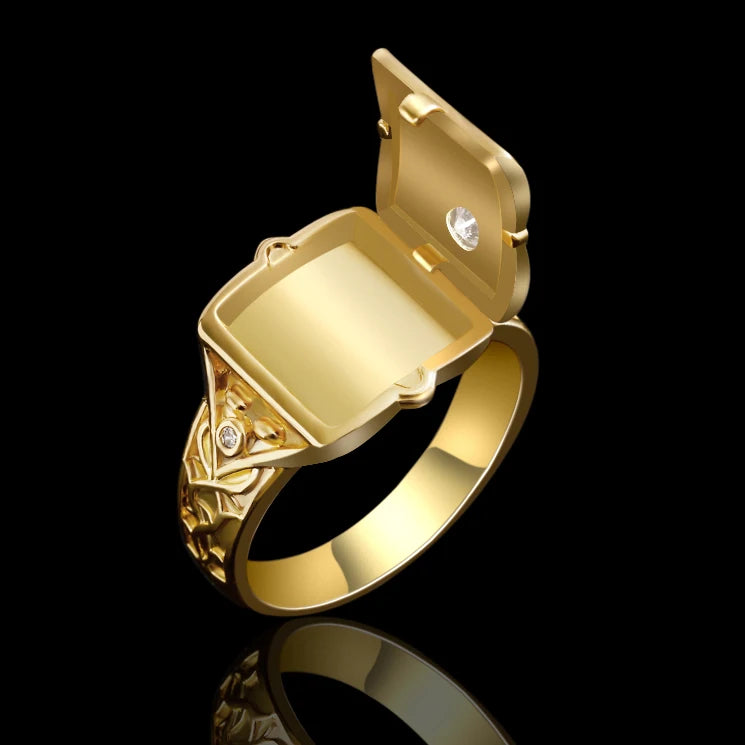 Creative Hot Sale European and American Style Carved Geometric Open Cap Locket Coffin Pattern Ring Men's  Rings for Men