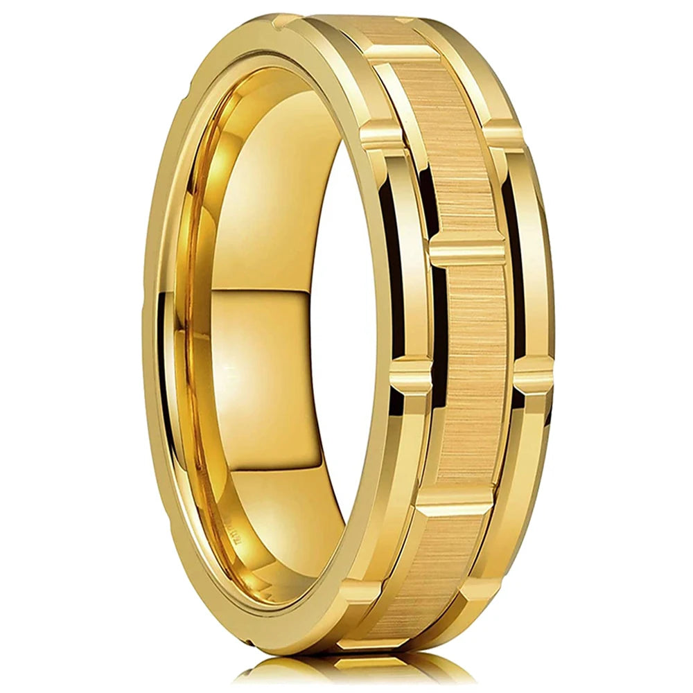 Gold Color Carbon Fiber Inlay Rings For Men, Luxury 8MM Men Gold Color Stainless Steel Rings, Wedding Band Jewelry Drop Shipping