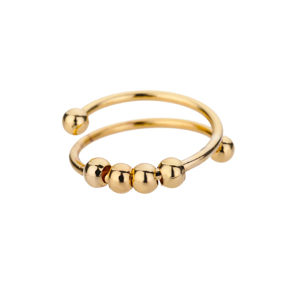 Anxiety Ring Beads Rings For Women Men Stainless Steel Ring Spinner Spiral Simulated Freely Anti Stress Fidget Ring Jewelry