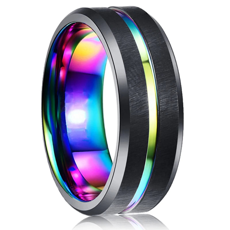 Gold Color Carbon Fiber Inlay Rings For Men, Luxury 8MM Men Gold Color Stainless Steel Rings, Wedding Band Jewelry Drop Shipping
