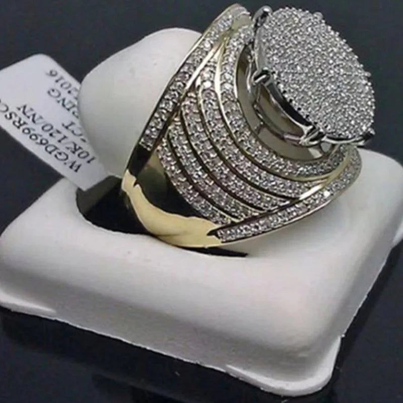 Milangirl  Clear Cubic Zircon Luxurious Round Men Ring   Wedding Band Male Rings Punk Rock Hip Hop Jewelry