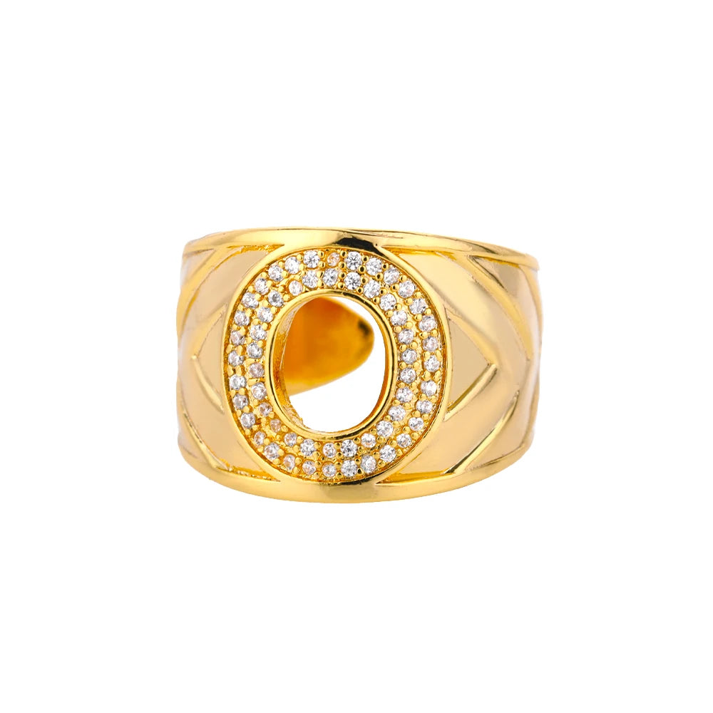 Chunky Wide Zircon Initial Letter Rings For Women Stainless Steel Opening Finger Ring Hip Hop Minimalist Jewelry Gift Femme