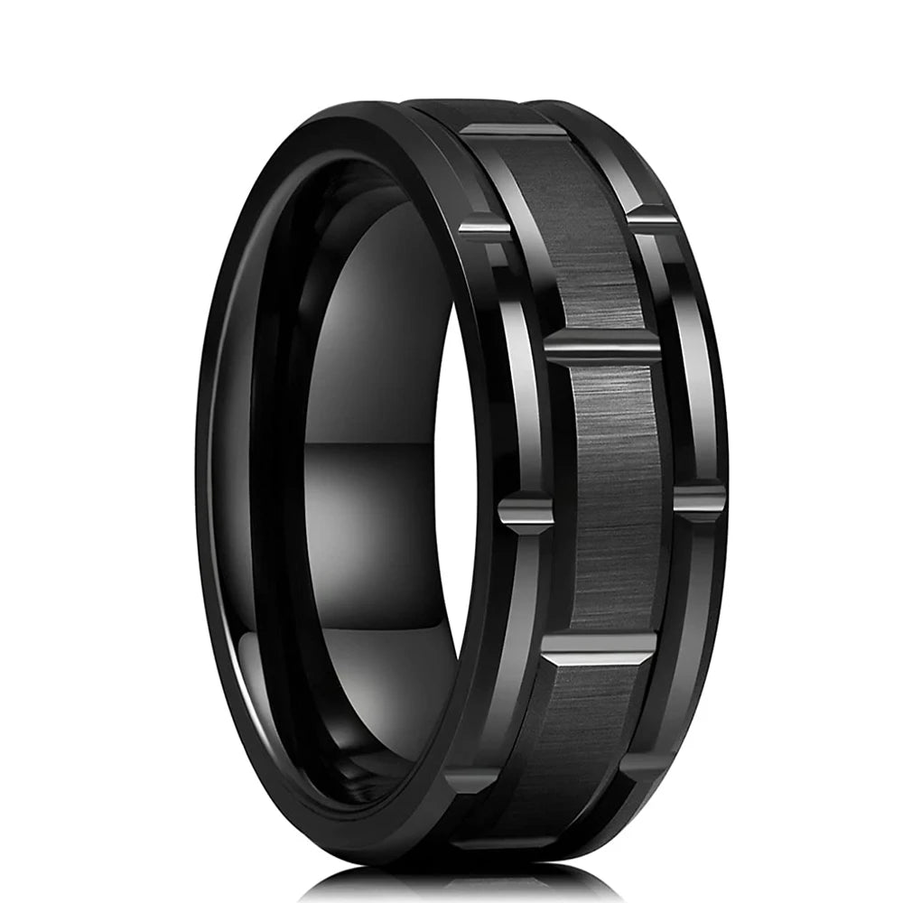 Gold Color Carbon Fiber Inlay Rings For Men, Luxury 8MM Men Gold Color Stainless Steel Rings, Wedding Band Jewelry Drop Shipping