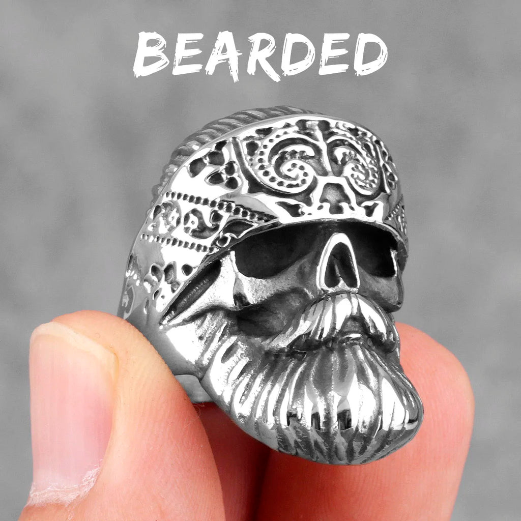 Big Beard Hippie Skull Stainless Steel Mens Rings Punk Hip Hop Cool for Male Boyfriend Biker Jewelry Creativity Gift Wholesale