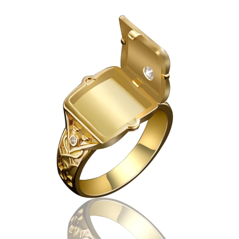 Creative Hot Sale European and American Style Carved Geometric Open Cap Locket Coffin Pattern Ring Men's  Rings for Men