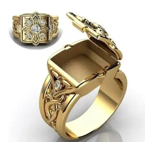 Creative Hot Sale European and American Style Carved Geometric Open Cap Locket Coffin Pattern Ring Men's  Rings for Men