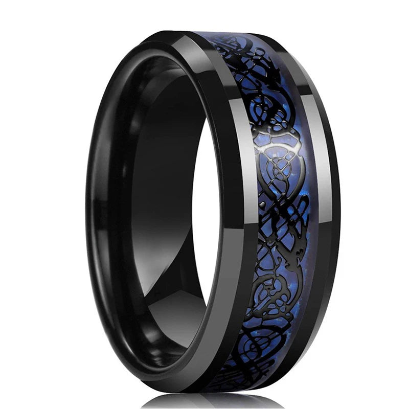 Gold Color Carbon Fiber Inlay Rings For Men, Luxury 8MM Men Gold Color Stainless Steel Rings, Wedding Band Jewelry Drop Shipping