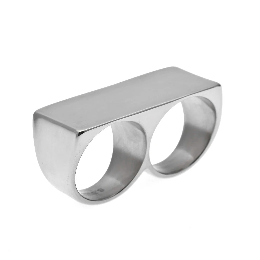 Personality Hip Hop Two Finger Rings Stainless Steel Gold Color Men Punk Biker Rings Women Party Cool Ring Size 10 11 Available