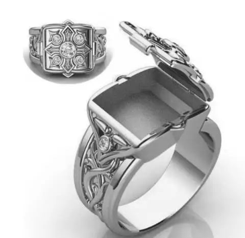 Creative Hot Sale European and American Style Carved Geometric Open Cap Locket Coffin Pattern Ring Men's  Rings for Men