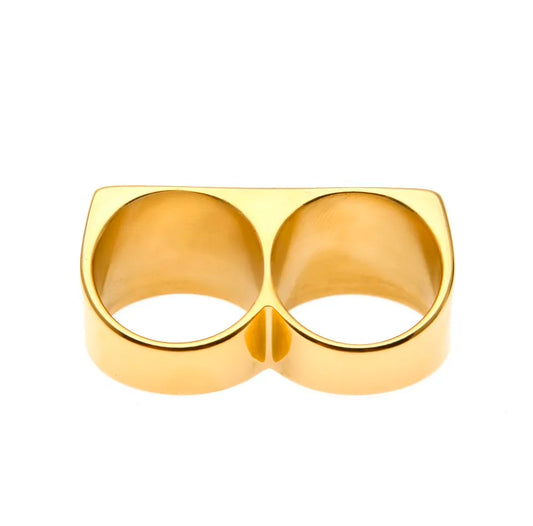 Personality Hip Hop Two Finger Rings Stainless Steel Gold Color Men Punk Biker Rings Women Party Cool Ring Size 10 11 Available