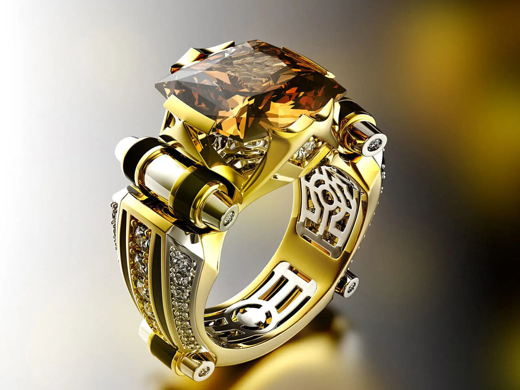 hot sale two color zircon yellow gold ring Hip hop style for women & men wedding party ring 2019 newest