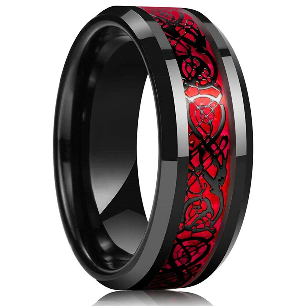 Gold Color Carbon Fiber Inlay Rings For Men, Luxury 8MM Men Gold Color Stainless Steel Rings, Wedding Band Jewelry Drop Shipping