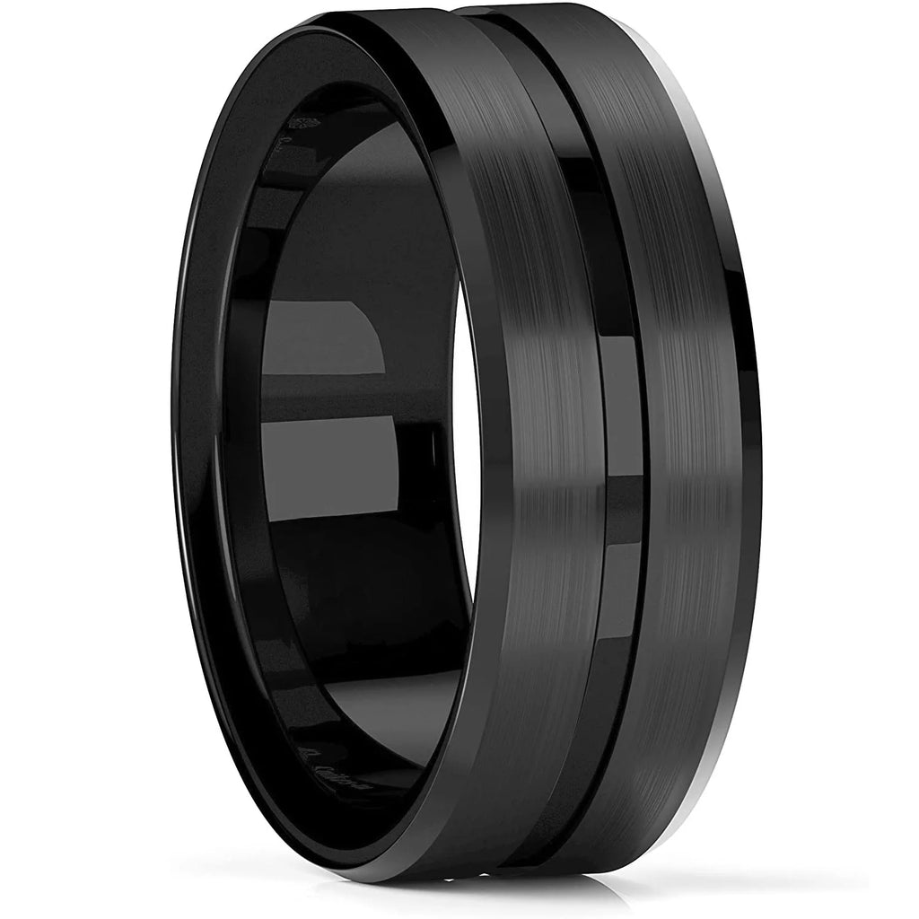 Gold Color Carbon Fiber Inlay Rings For Men, Luxury 8MM Men Gold Color Stainless Steel Rings, Wedding Band Jewelry Drop Shipping