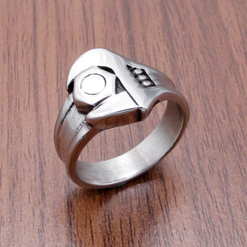 Punk 316L Stainless Steel  Silver Color Hot Sale Men's Motor Biker Mechanic Screw Wrench Ring  Jewelry