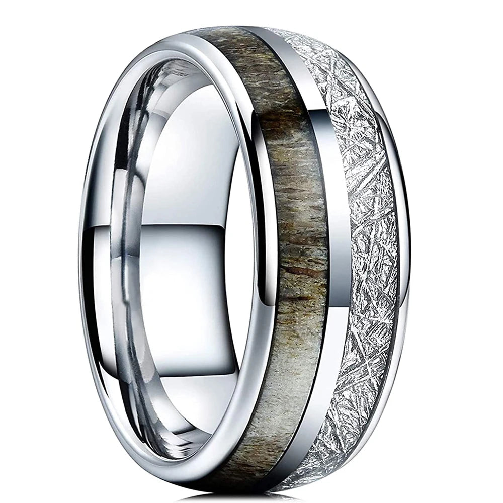 Fashion 8MM Gold Color Men Stainless Steel Ring Pink Abalone Shell Inlay Rings For Men Women Wedding Engagement Jewelry Gift