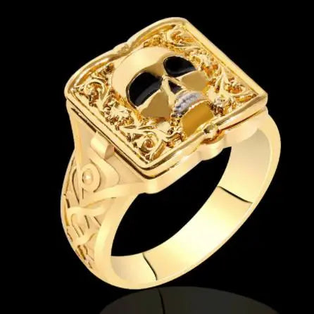 Creative Hot Sale European and American Style Carved Geometric Open Cap Locket Coffin Pattern Ring Men's  Rings for Men