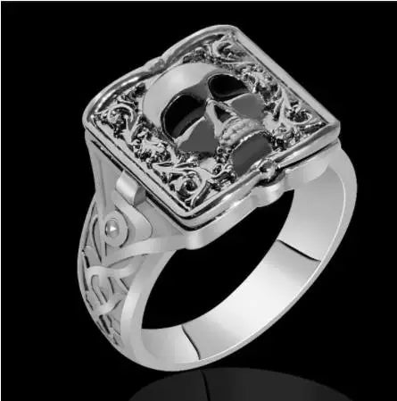 Creative Hot Sale European and American Style Carved Geometric Open Cap Locket Coffin Pattern Ring Men's  Rings for Men