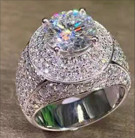 Milangirl  Clear Cubic Zircon Luxurious Round Men Ring   Wedding Band Male Rings Punk Rock Hip Hop Jewelry