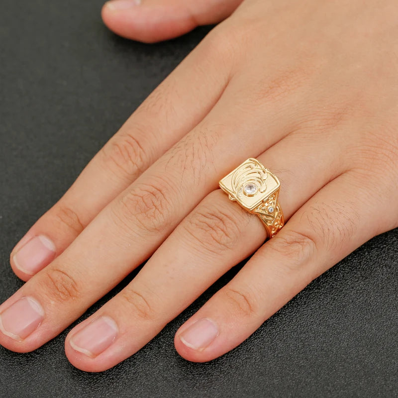 Creative Hot Sale European and American Style Carved Geometric Open Cap Locket Coffin Pattern Ring Men's  Rings for Men