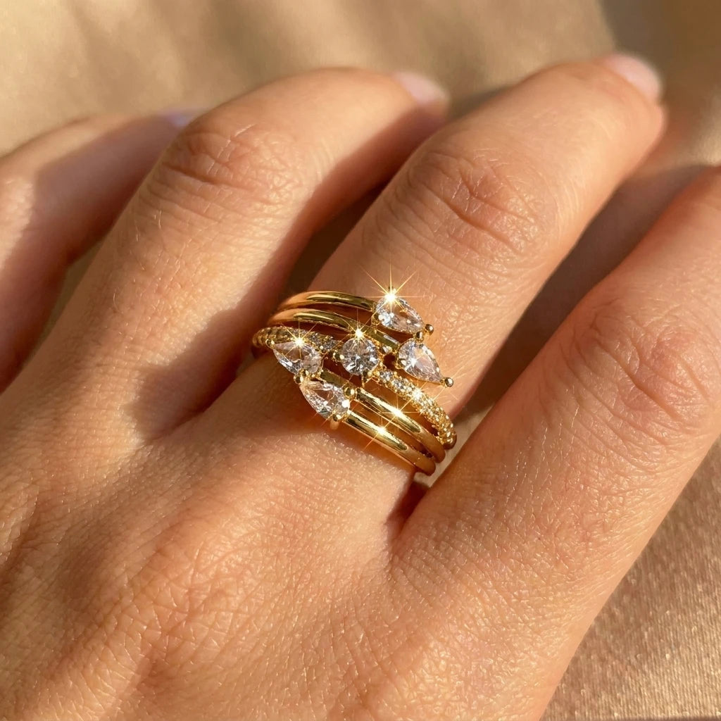 New Trendy Full Sparkling Cubic Zirconia Rings For Women Multiple Layers Gorgeous Finger Ring Party Daily Wear Luxury Jewelry