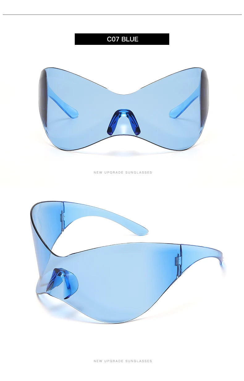 Cycling New Oversized Y2K Punk Rimless Sunglasses Women Men Brand Designer Hip Hop Sport One Piece Sun Glasses Shades Goggles
