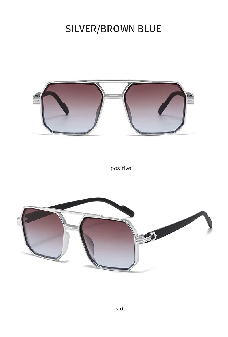 Hiking New Fashion Double Beam Polygonal Anti Light Glasses Retro Personalized Trendy Large Frame Eyewear European and American