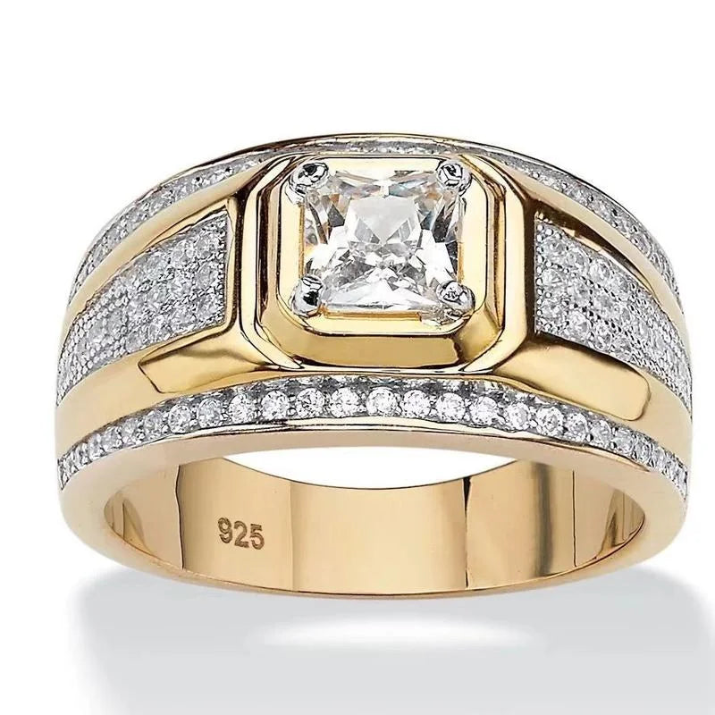 Milangirl  Clear Cubic Zircon Luxurious Round Men Ring   Wedding Band Male Rings Punk Rock Hip Hop Jewelry