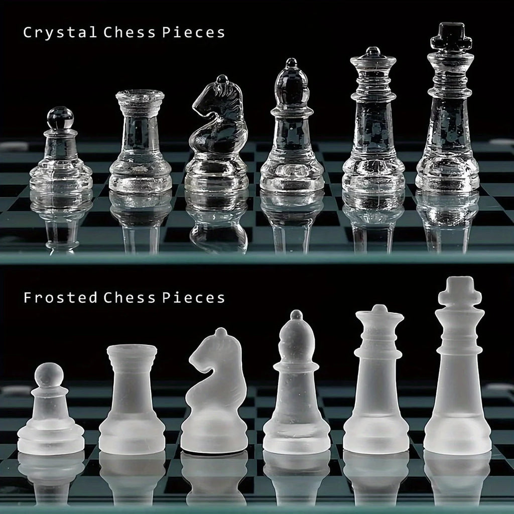 Elegant 10" Glass Chess Set - Premium Quality Board Game for All Ages for Chess Enthusiasts and Home Decor