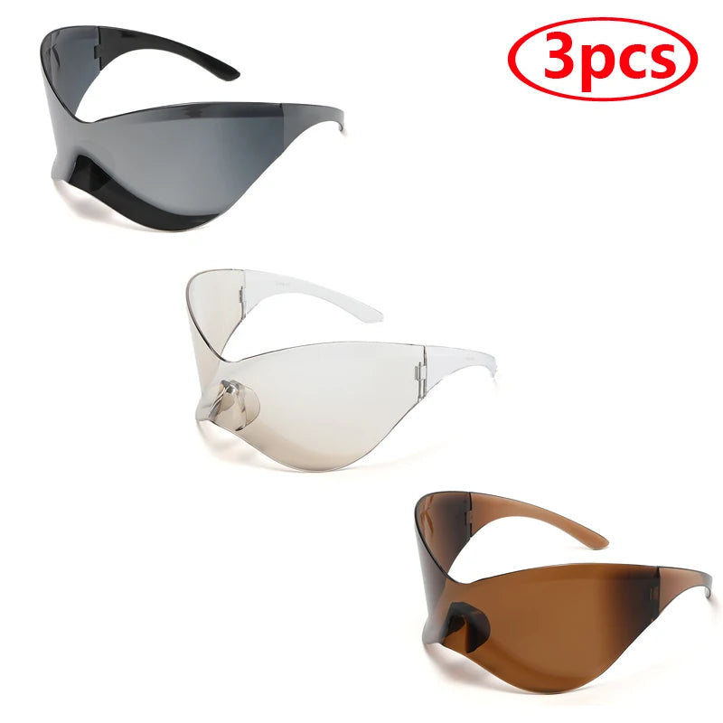 Cycling New Oversized Y2K Punk Rimless Sunglasses Women Men Brand Designer Hip Hop Sport One Piece Sun Glasses Shades Goggles