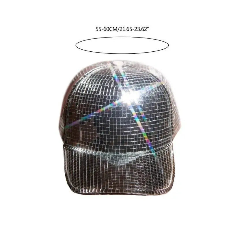 652F Disco Mirror Hat for Adult Glittering Bucket Cap for Bachelorette Party Music Festival Carnival-Show Costume  Hats