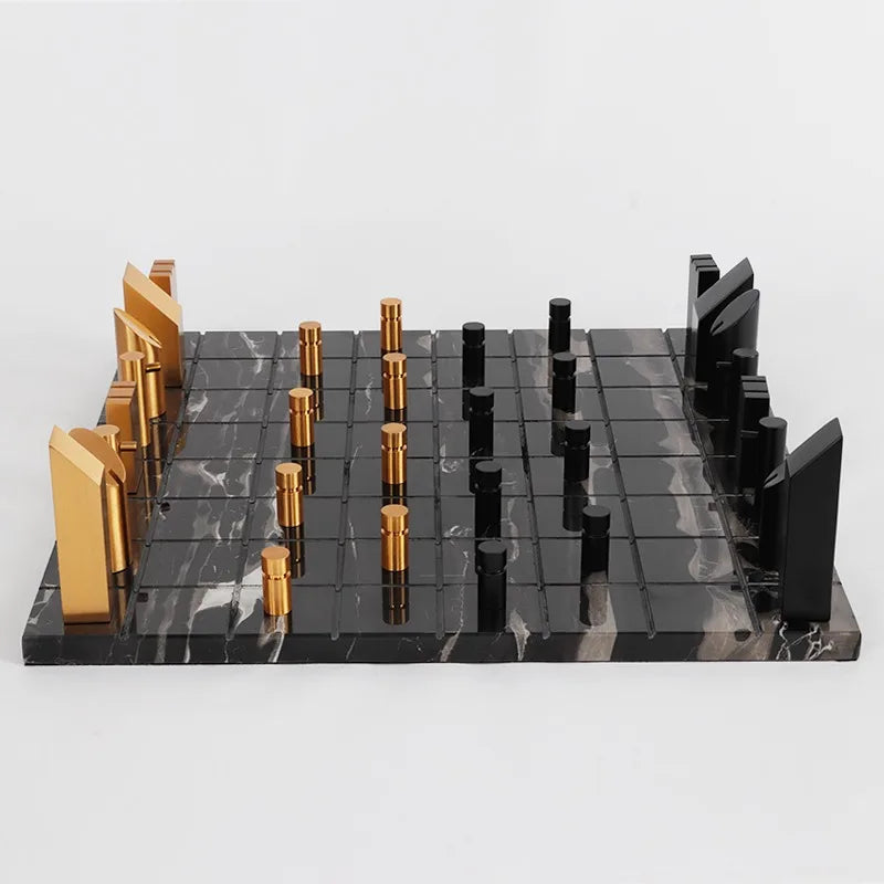 Metal Chess Set Luxury Marble Checkerboard Aluminum Chess Pieces Children Adults Board Games Creative Family Table Games Gifts