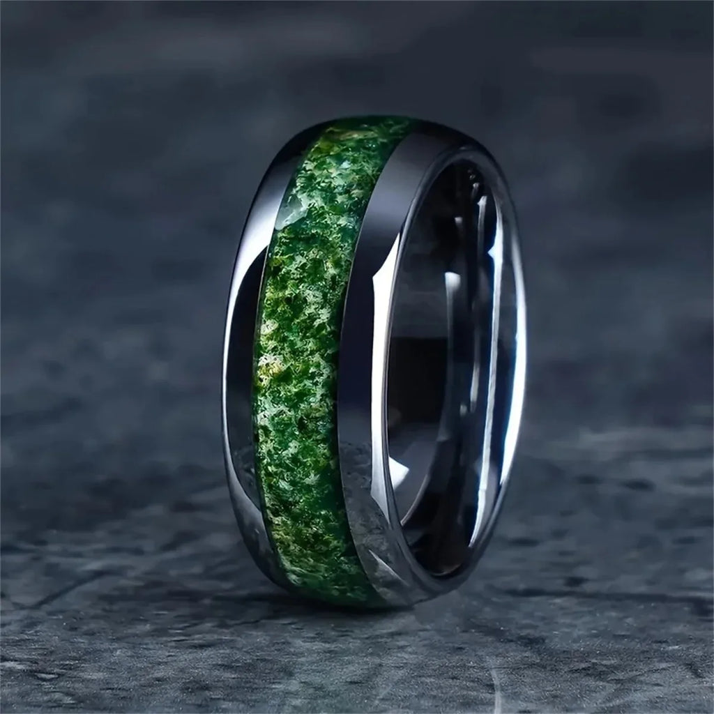 Fashion 8MM Gold Color Men Stainless Steel Ring Pink Abalone Shell Inlay Rings For Men Women Wedding Engagement Jewelry Gift