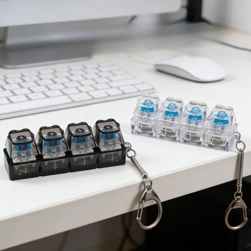 LED Keyboard Keychain Fidget Toys Crystal Clicker Sensory Toy for Stress Relief Keyboard Keychain Fidget Gadget for Adults Kid