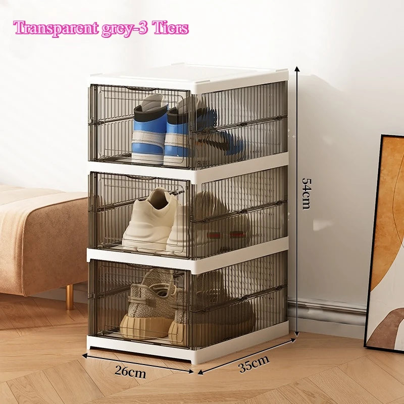 Stackable Shoe Organizer -Dustproof Storage Cabinet with Doors - Durable Plastic Boot and Accessory Rack