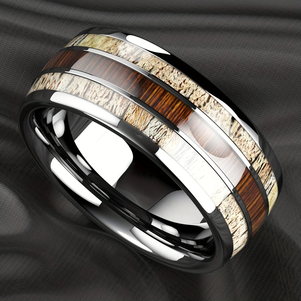 Fashion 8MM Gold Color Men Stainless Steel Ring Pink Abalone Shell Inlay Rings For Men Women Wedding Engagement Jewelry Gift