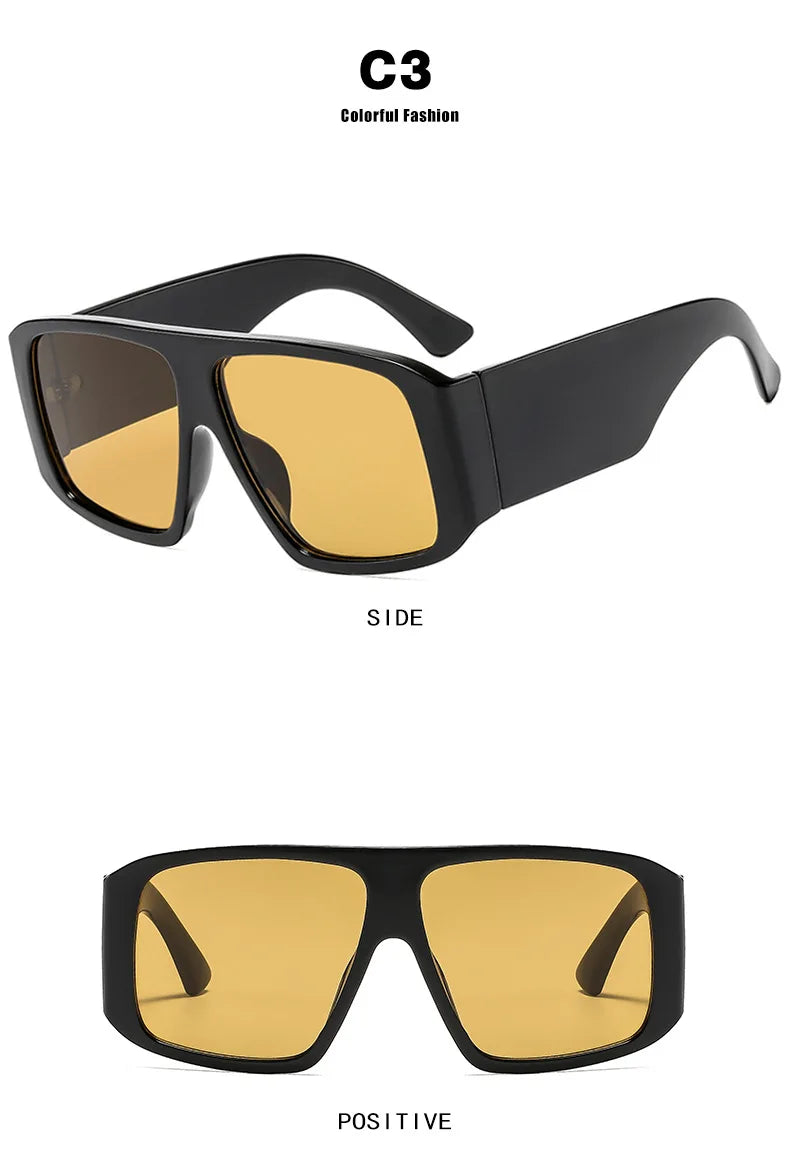 SO&EI Fashion Square Sunglasses Women Clear Gradient Shades UV400 Retro Men Wide Legs Trending Punk Sun Glasses