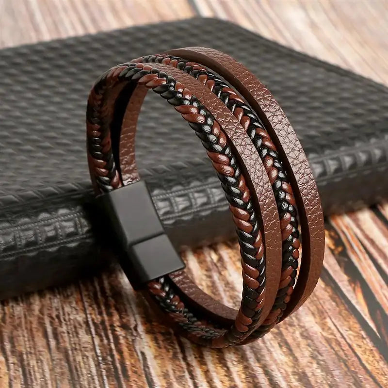 Classic Men's Leather Bracelet New Style Hand-woven Multi-layer Combination Accessory Fashion Man Jewelry