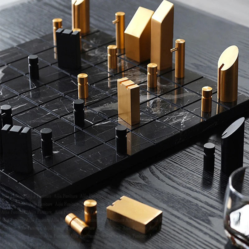 Metal Chess Set Luxury Marble Checkerboard Aluminum Chess Pieces Children Adults Board Games Creative Family Table Games Gifts